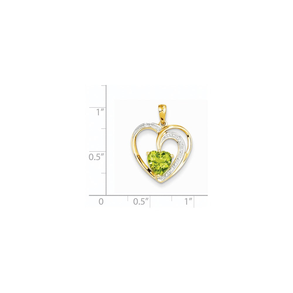 14K Gelbgold Herzanhänger mit echtem Diamant und Peridot