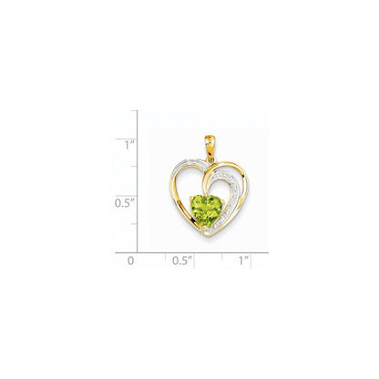 14K Gelbgold Herzanhänger mit echtem Diamant und Peridot