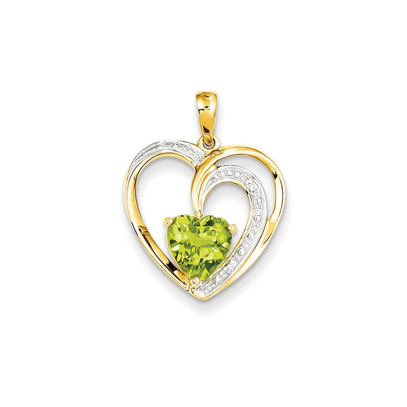 14K Gelbgold Herzanhänger mit echtem Diamant und Peridot