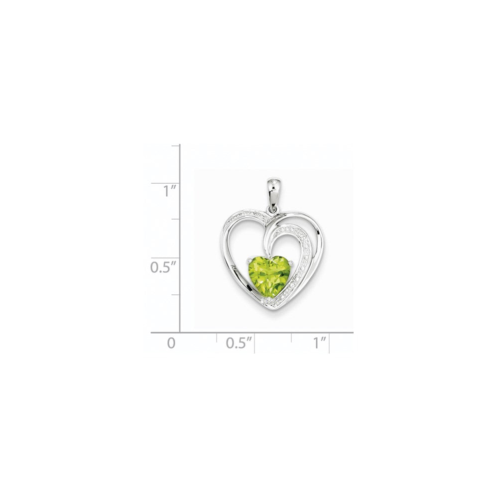 14K Weißgold Herz-Anhänger mit echtem Diamant und Peridot