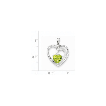 14K Weißgold Herz-Anhänger mit echtem Diamant und Peridot