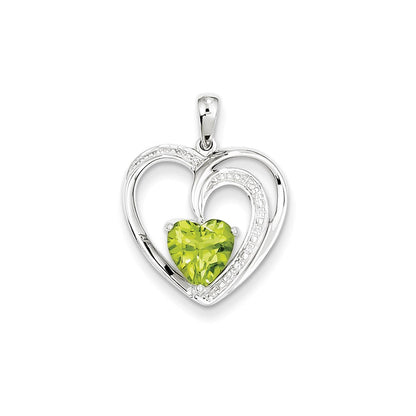 14K Weißgold Herz-Anhänger mit echtem Diamant und Peridot