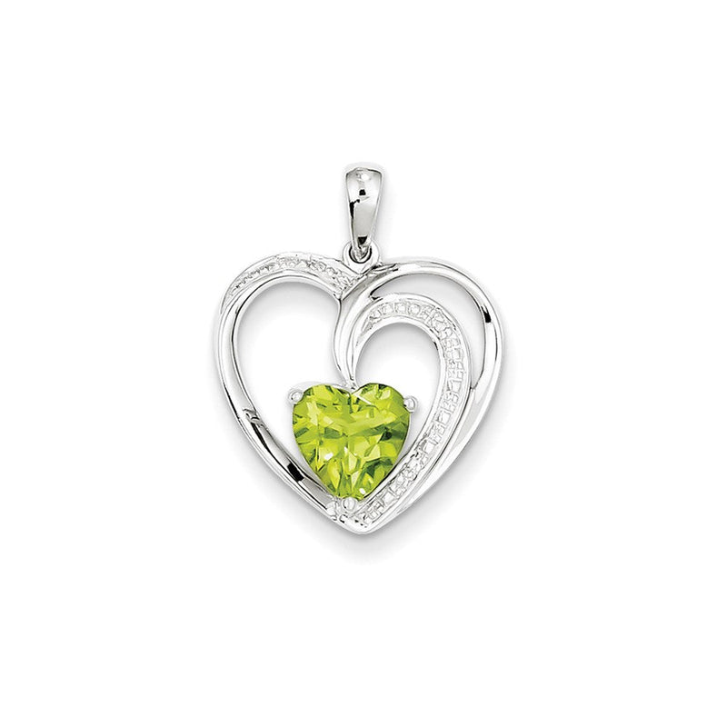 14K Weißgold Herz-Anhänger mit echtem Diamant und Peridot