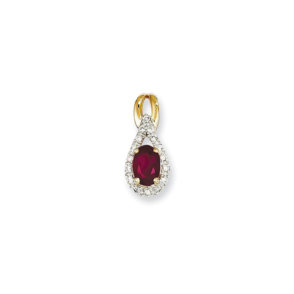 14K Gelbgold Anhänger mit echtem Diamant und Rubin