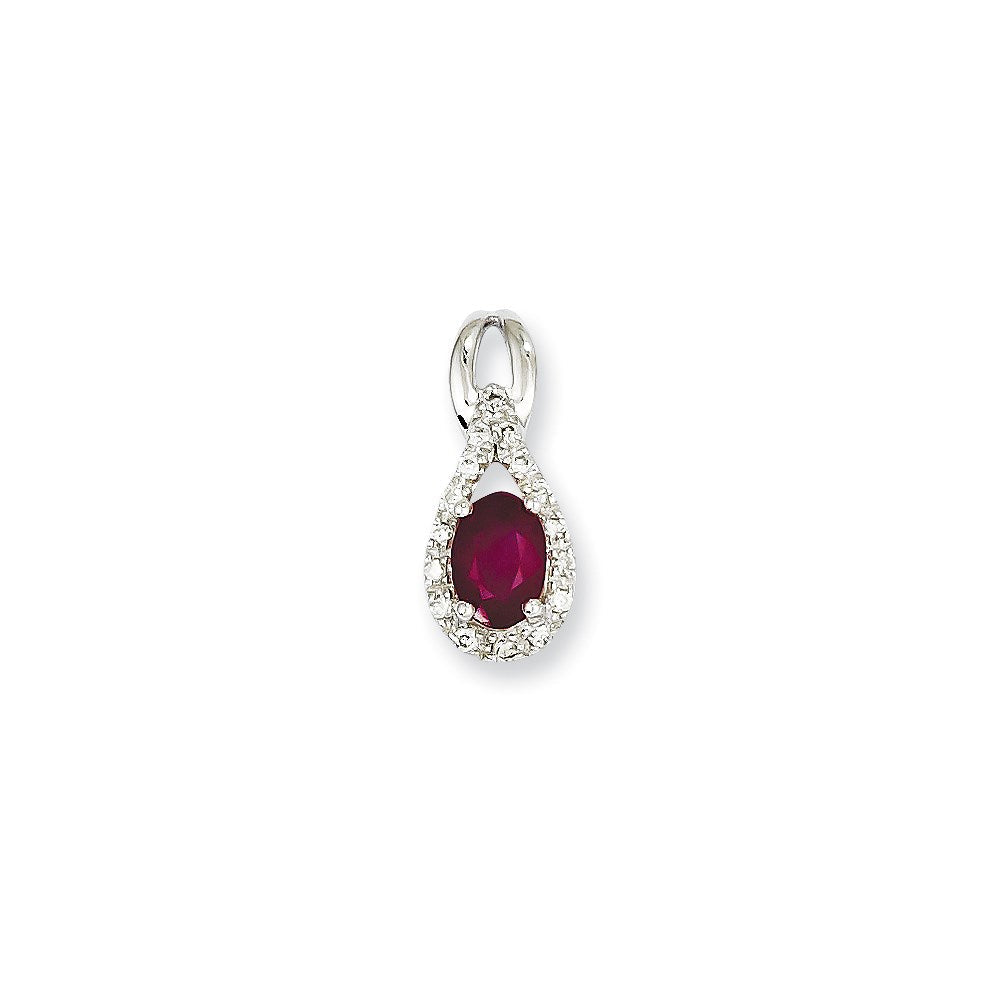 14k Weißgold Anhänger mit echtem Diamant und Rubin