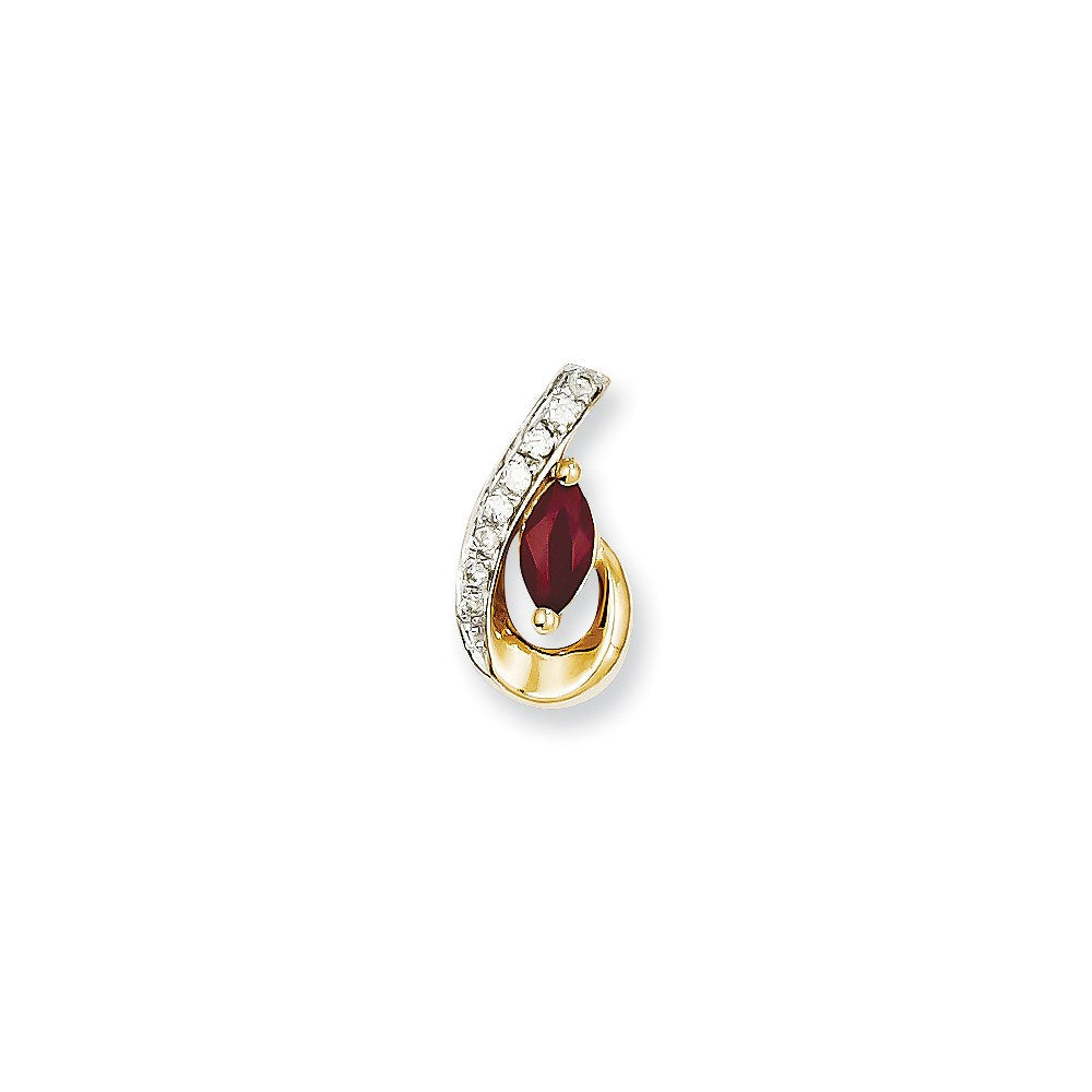 14K Gelbgold Anhänger mit echtem Diamant und Rubin
