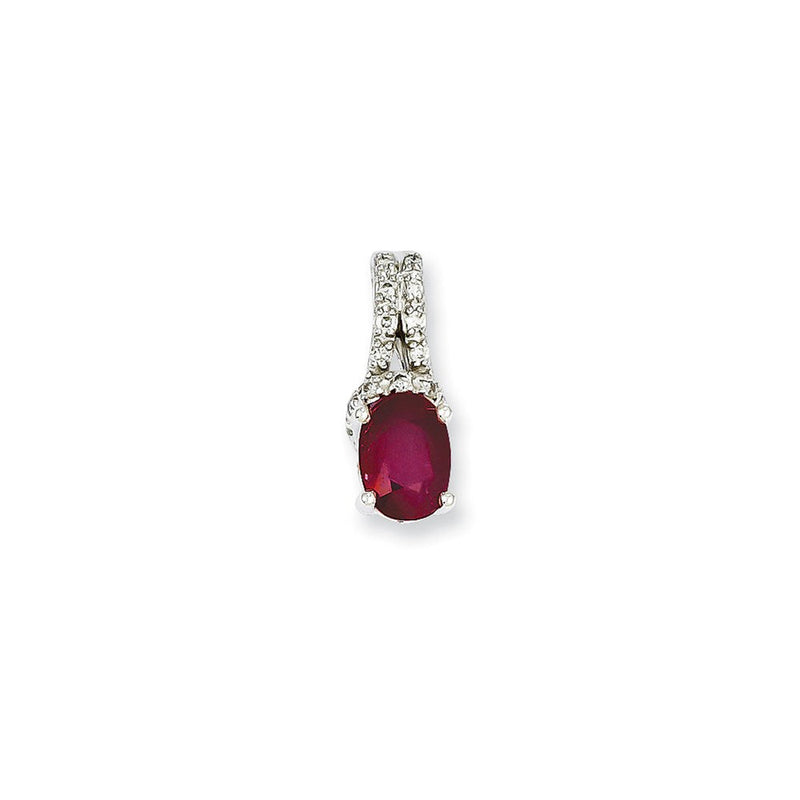 14K Weißgold Anhänger mit echtem Diamant und Rubin