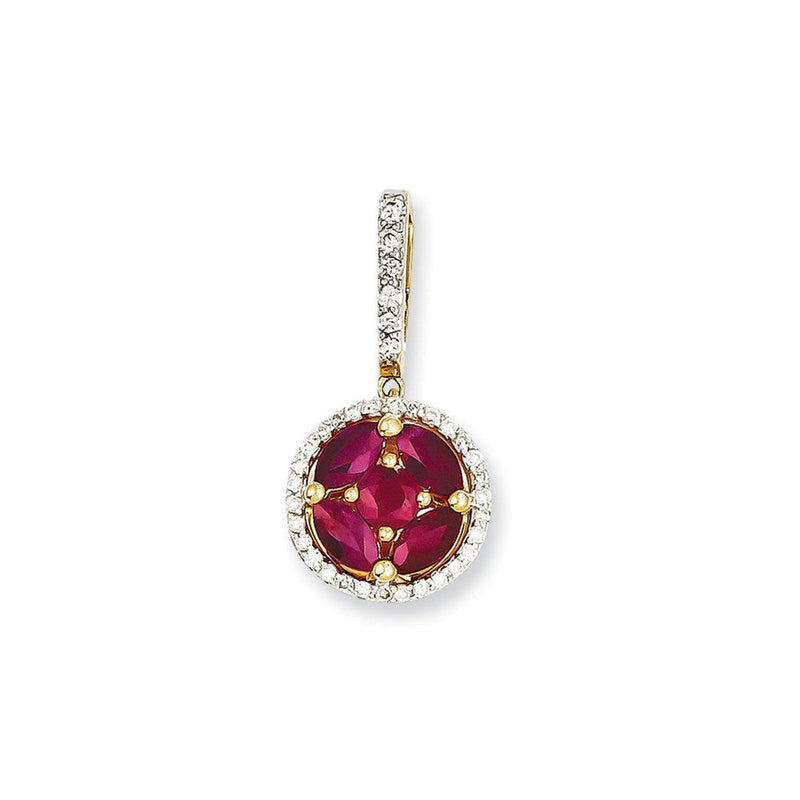 14K Bicolor Gold Anhänger mit echtem Diamant und Rubin