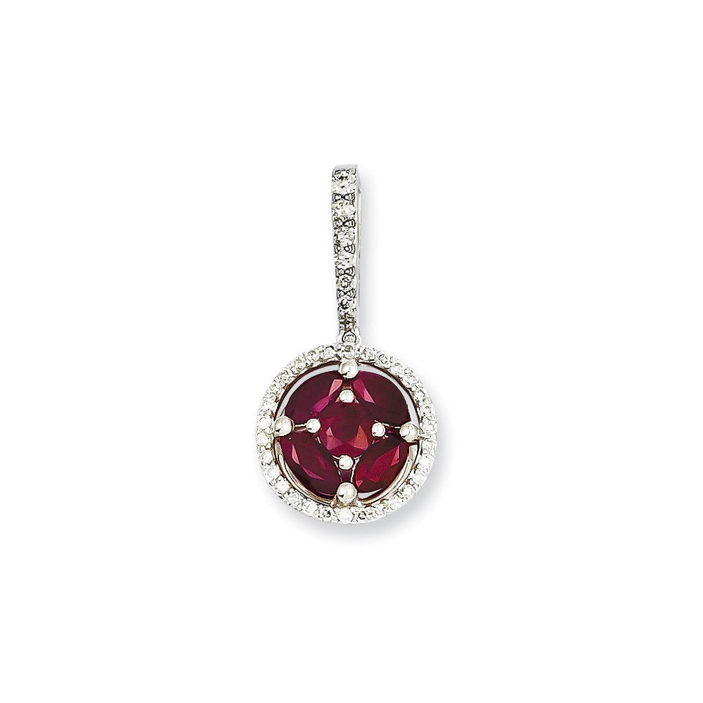 14 Karat Weißgold Anhänger mit echtem Diamant und Rubin