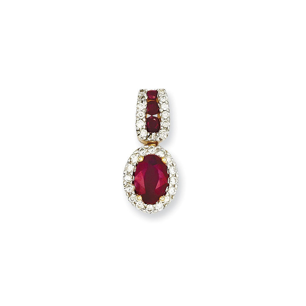 14K Gelbgold Anhänger mit echtem Diamant und Rubin