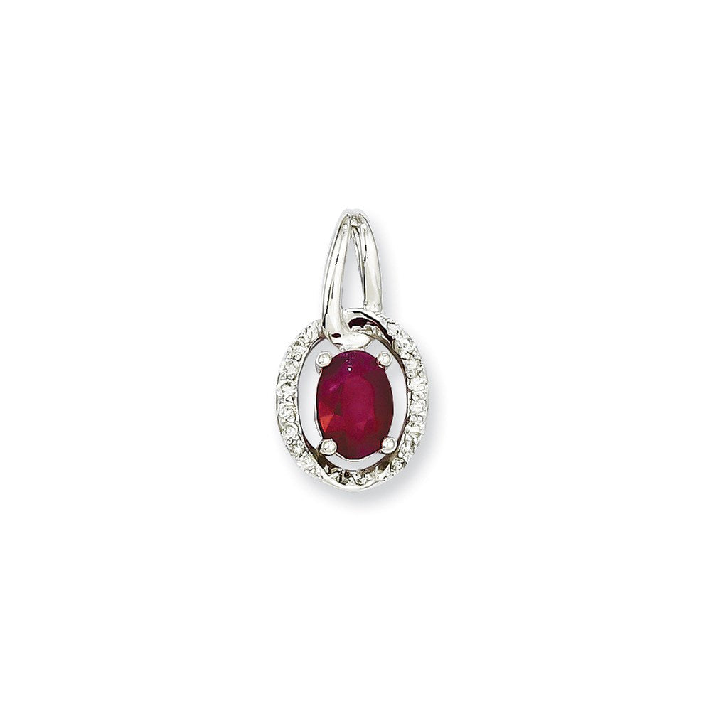 14 Karat Weißgold Anhänger mit echtem Diamant und Rubin