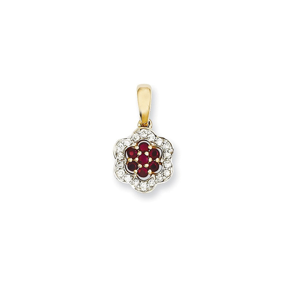 14K Gelbgold Anhänger mit echtem Diamant und Rubin