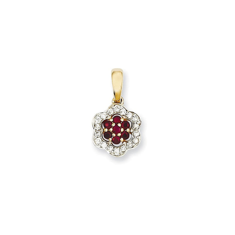 14K Gelbgold Anhänger mit echtem Diamant und Rubin