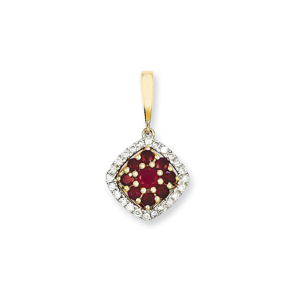 14K Gelbgold Anhänger mit echtem Diamant und Rubin