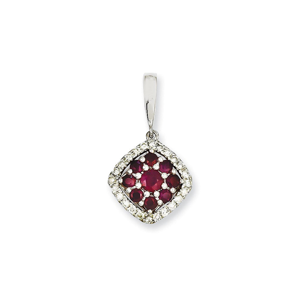14 Karat Weißgold Anhänger mit echtem Diamant und Rubin