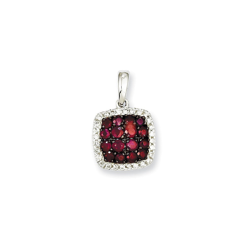 14K Weißgold Anhänger mit echtem Diamant und Rubin