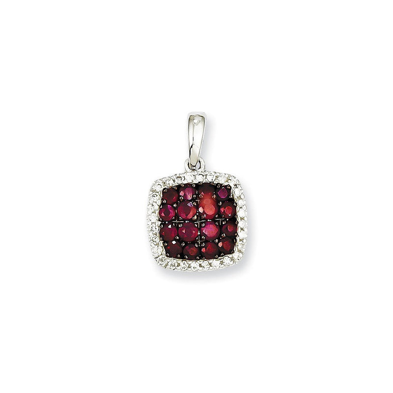 14K Weißgold Anhänger mit echtem Diamant und Rubin