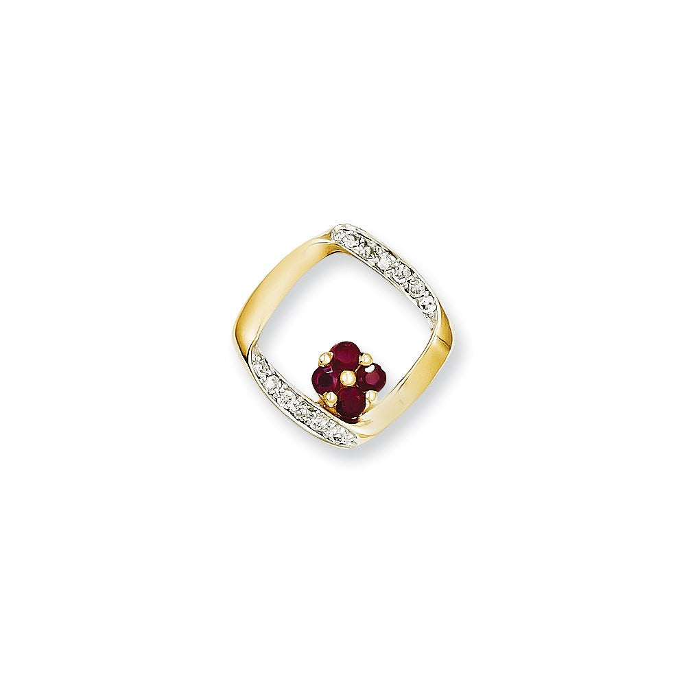 14K Gelbgold Anhänger mit echtem Diamant und Rubin