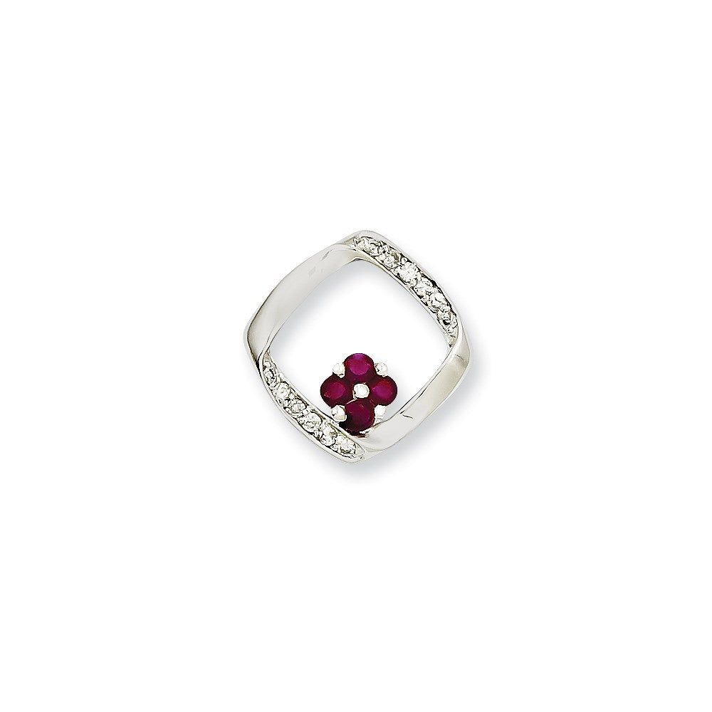 14K Weißgold Anhänger mit echtem Diamant und Rubin