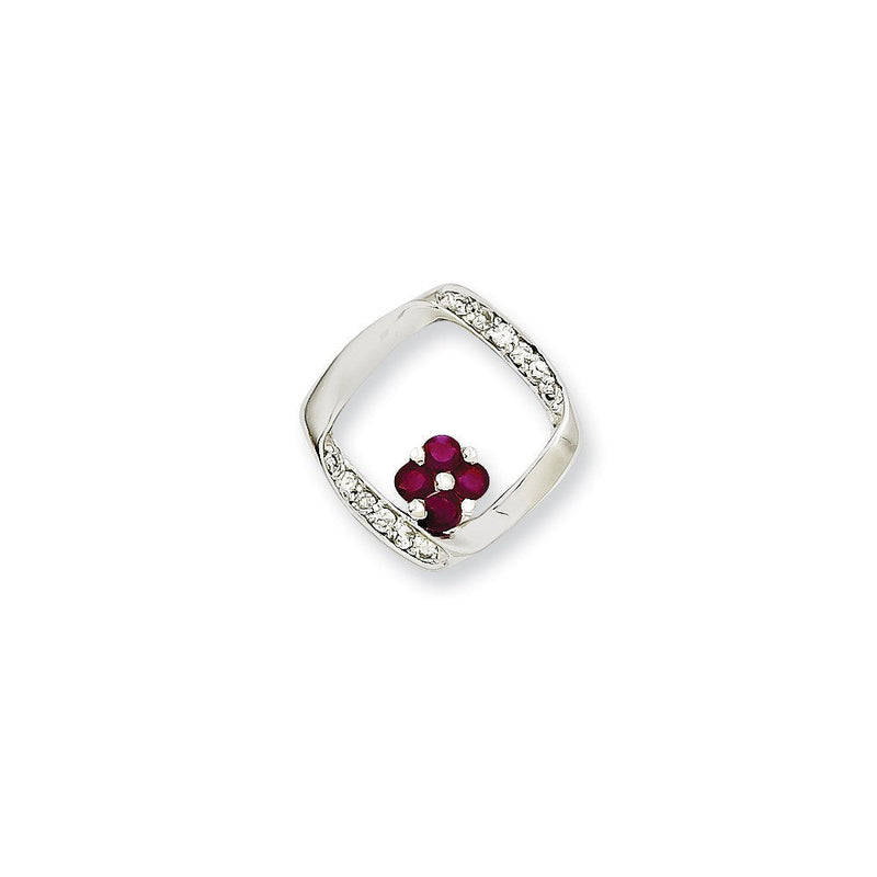 14K Weißgold Anhänger mit echtem Diamant und Rubin
