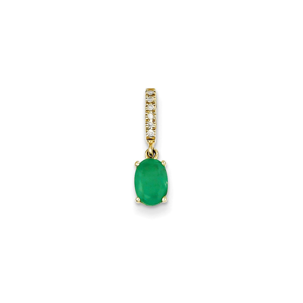 14K Gelbgold Anhänger mit echtem Diamanten und Smaragd