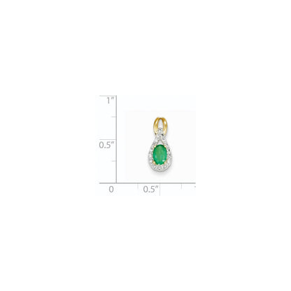 14K Gelbgold Anhänger mit echtem Diamant und Smaragd