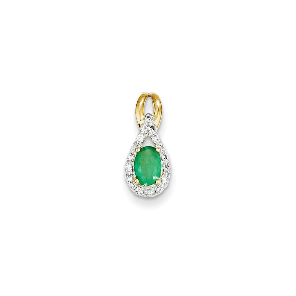 14K Gelbgold Anhänger mit echtem Diamant und Smaragd