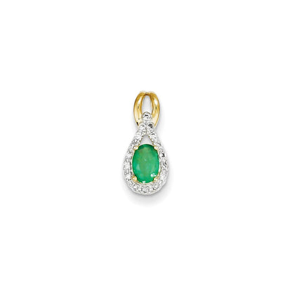 14K Gelbgold Anhänger mit echtem Diamant und Smaragd