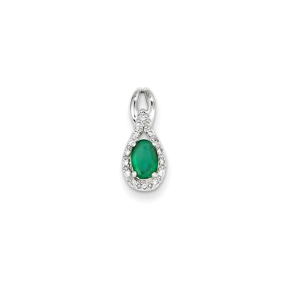 14k Weißgold Anhänger mit echtem Diamant und Smaragd