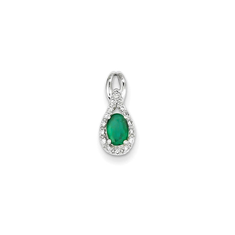 14k Weißgold Anhänger mit echtem Diamant und Smaragd