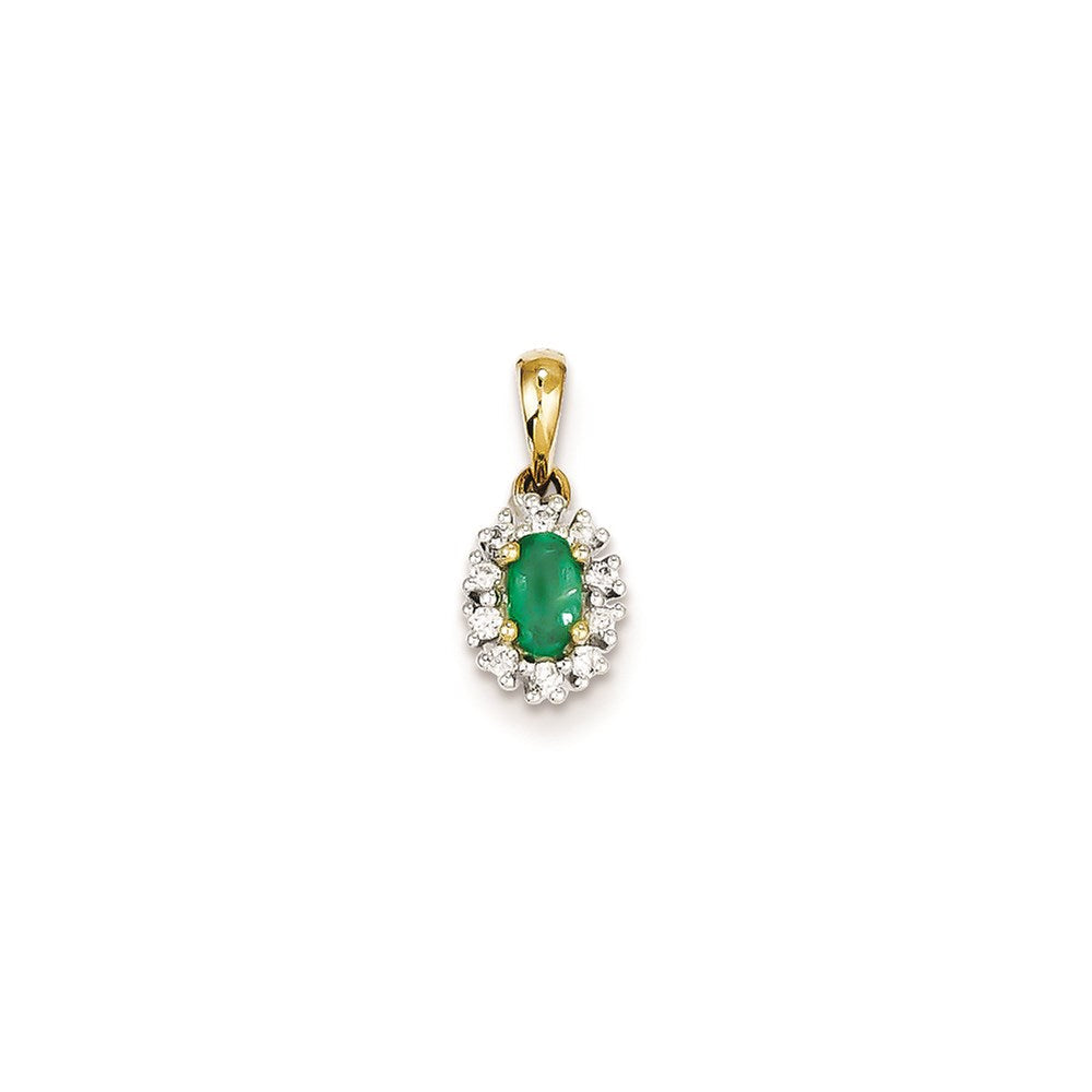 14 Karat Gelbgold & Rhodium echter Diamant- & Smaragd-Anhänger