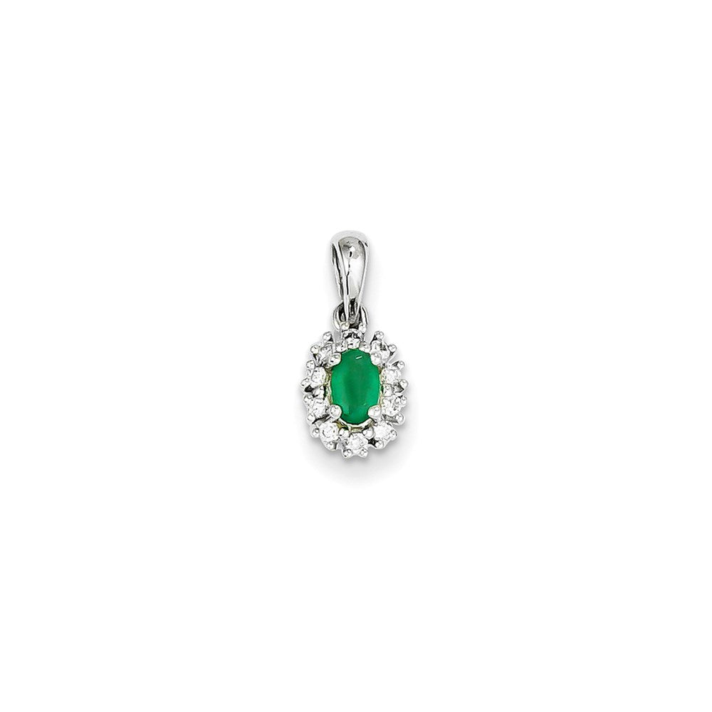 14K Weißgold Anhänger mit echtem Diamant und Smaragd