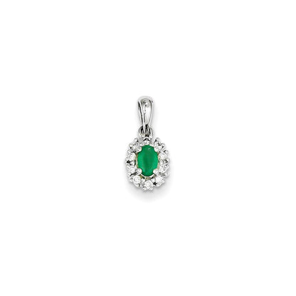 14K Weißgold Anhänger mit echtem Diamant und Smaragd