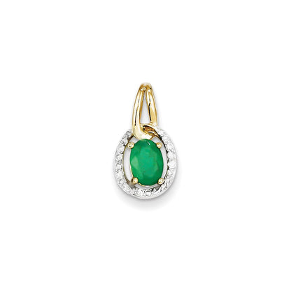14K Gelbgold Anhänger mit echtem Diamant und Smaragd
