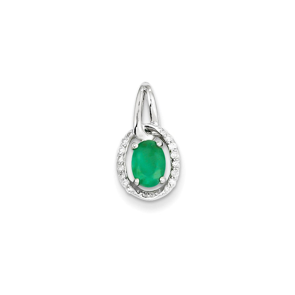 14K Weißgold Anhänger mit echten Diamanten und Smaragd