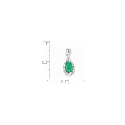 14K Weißgold Anhänger mit echtem Diamant und Smaragd