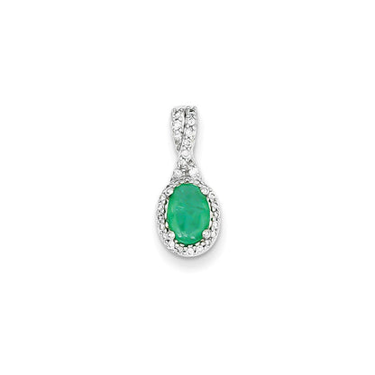 14K Weißgold Anhänger mit echtem Diamant und Smaragd