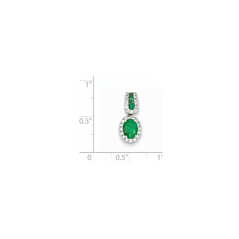 14K Weißgold Anhänger mit echtem Diamant und Smaragd