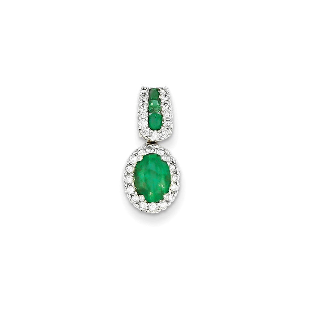 14K Weißgold Anhänger mit echtem Diamant und Smaragd