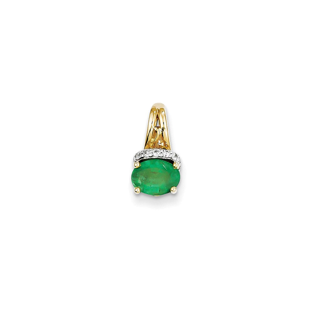14K Gelbgold Anhänger mit echtem Diamant und Smaragd