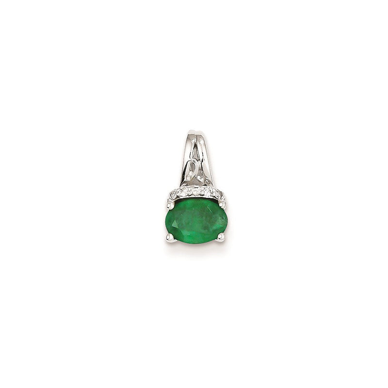 14K Weißgold Anhänger mit echtem Diamant und Smaragd