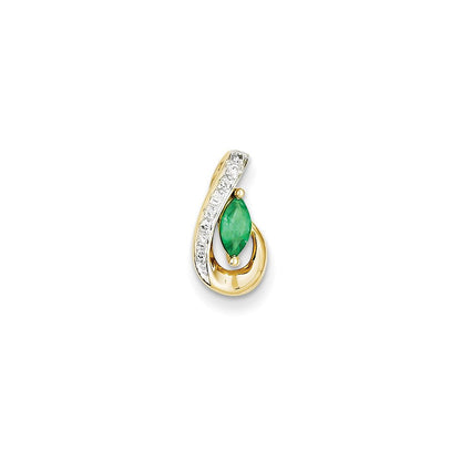 14K Gelbgold Anhänger mit echtem Diamant und Smaragd