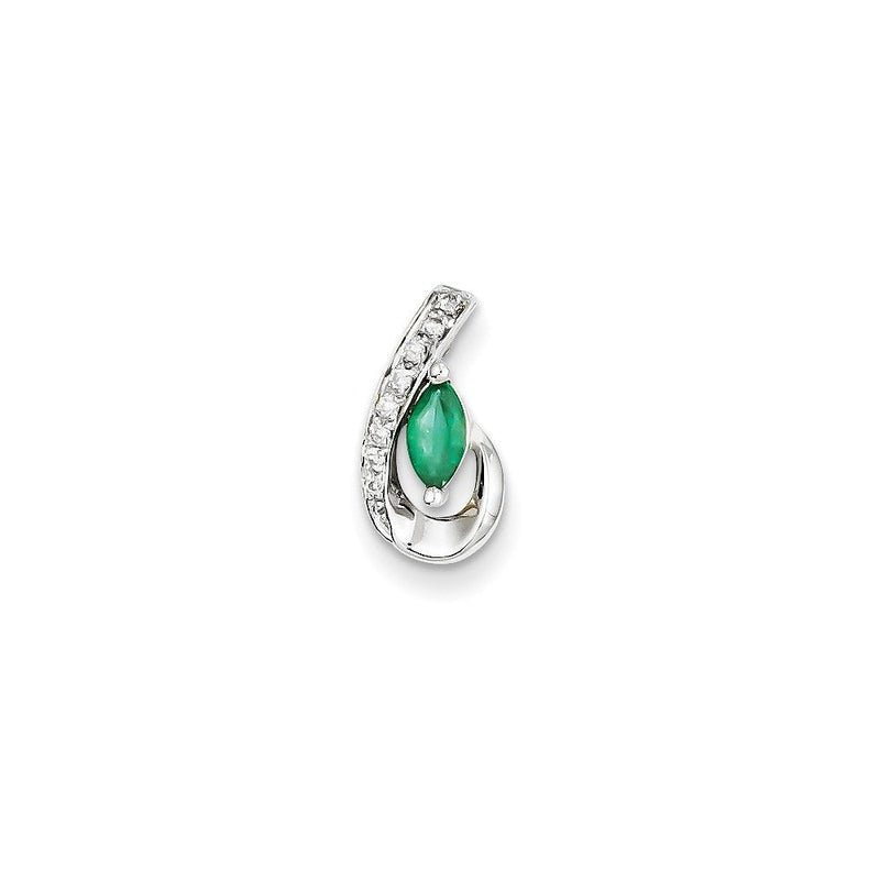 14K Weißgold Anhänger mit echtem Diamant und Smaragd