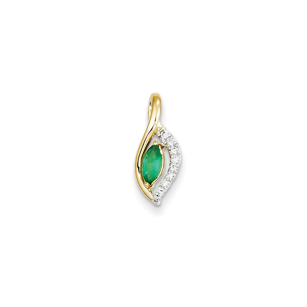 14K Gelbgold Anhänger mit echtem Diamant und Smaragd