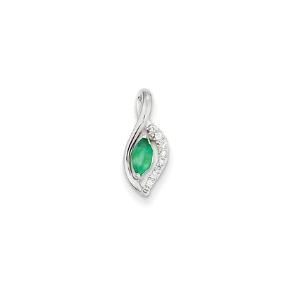 14K Weißgold Anhänger mit echten Diamanten und Smaragden