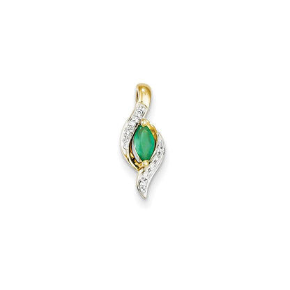 14K Gelbgold Anhänger mit echtem Diamant und Smaragd