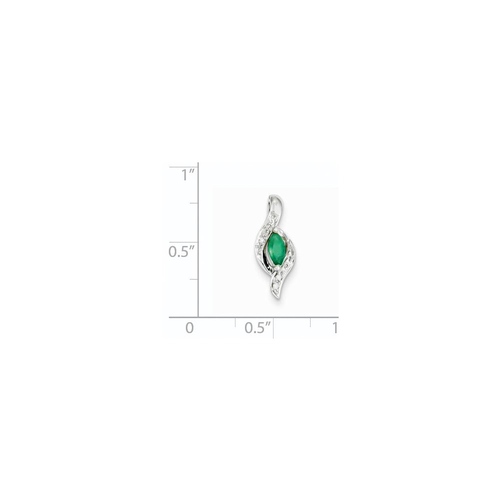 14K Weißgold Anhänger mit echtem Diamant und Smaragd