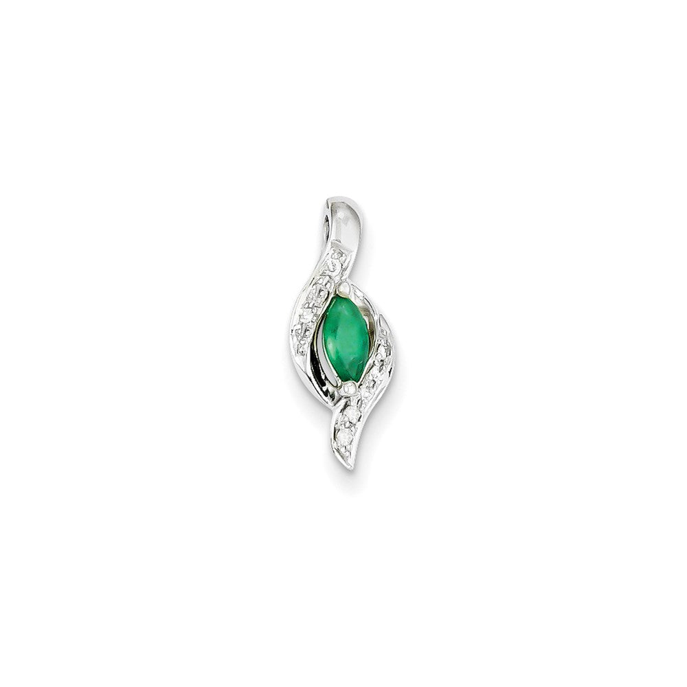14K Weißgold Anhänger mit echtem Diamant und Smaragd
