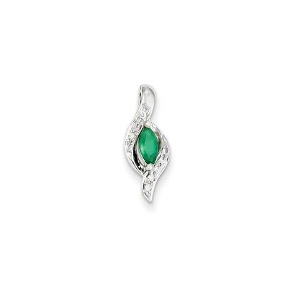 14K Weißgold Anhänger mit echtem Diamant und Smaragd