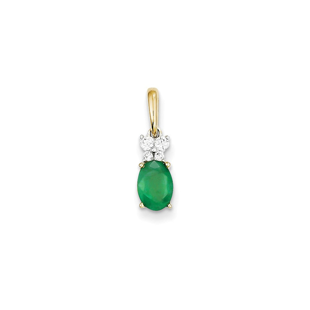 14K Bicolor Gold Anhänger mit echtem Diamant und Smaragd